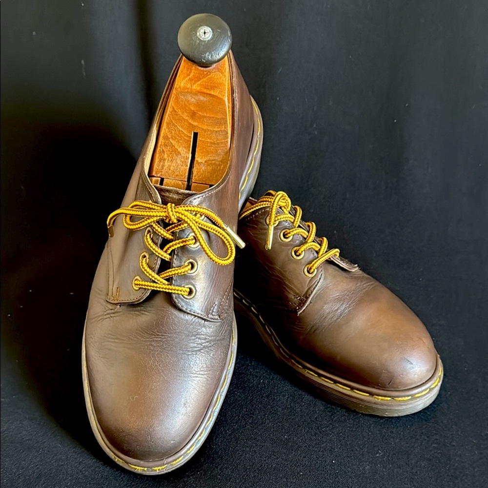 Dr. Martens Brown Leather Derbys with Yellow Laces